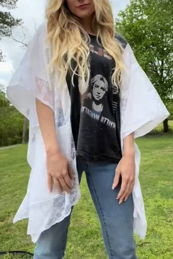 White Lace Chiffon Kimono