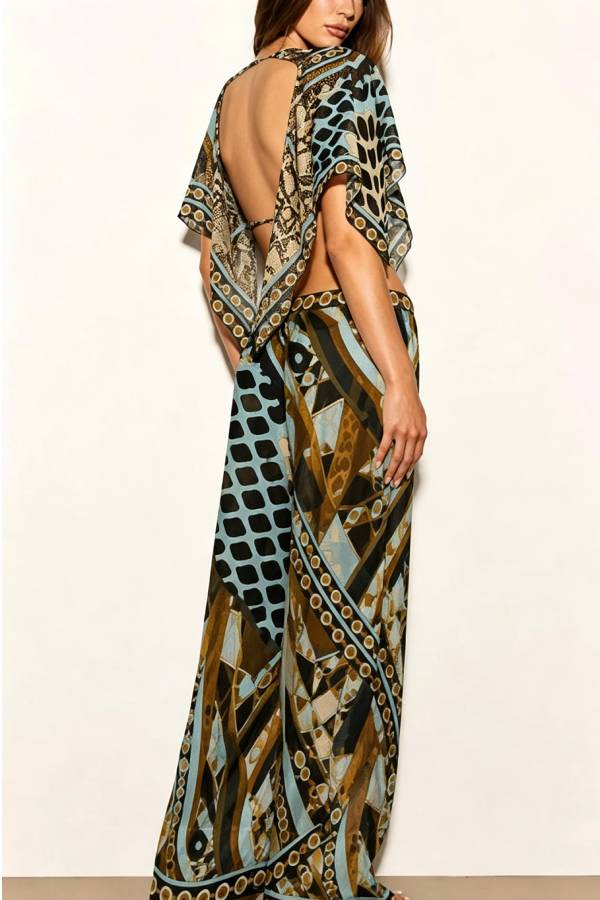 Fresh and Vibrant Artistic Print Mid Rise Wide Leg Pants