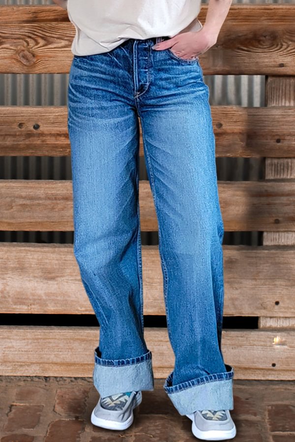Jean large taille haute délavé vintage