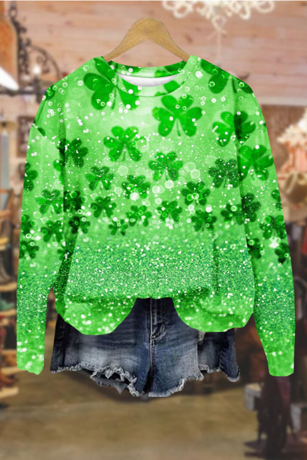 Lucky four-leaf clover round neck long-sleeved sweatshirt