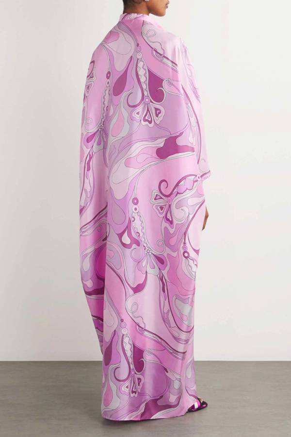 Retro Glam Pink Swirl Print Kaftan Maxi Dress