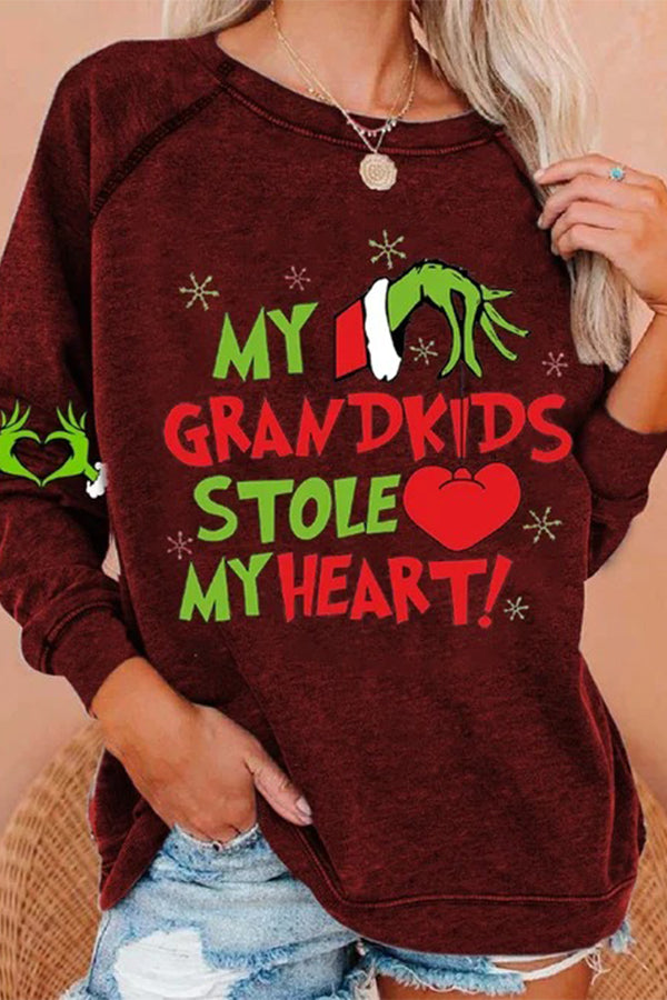 Women My Grandkids Stole My Heart Christmas Print Casual Sweatshirt