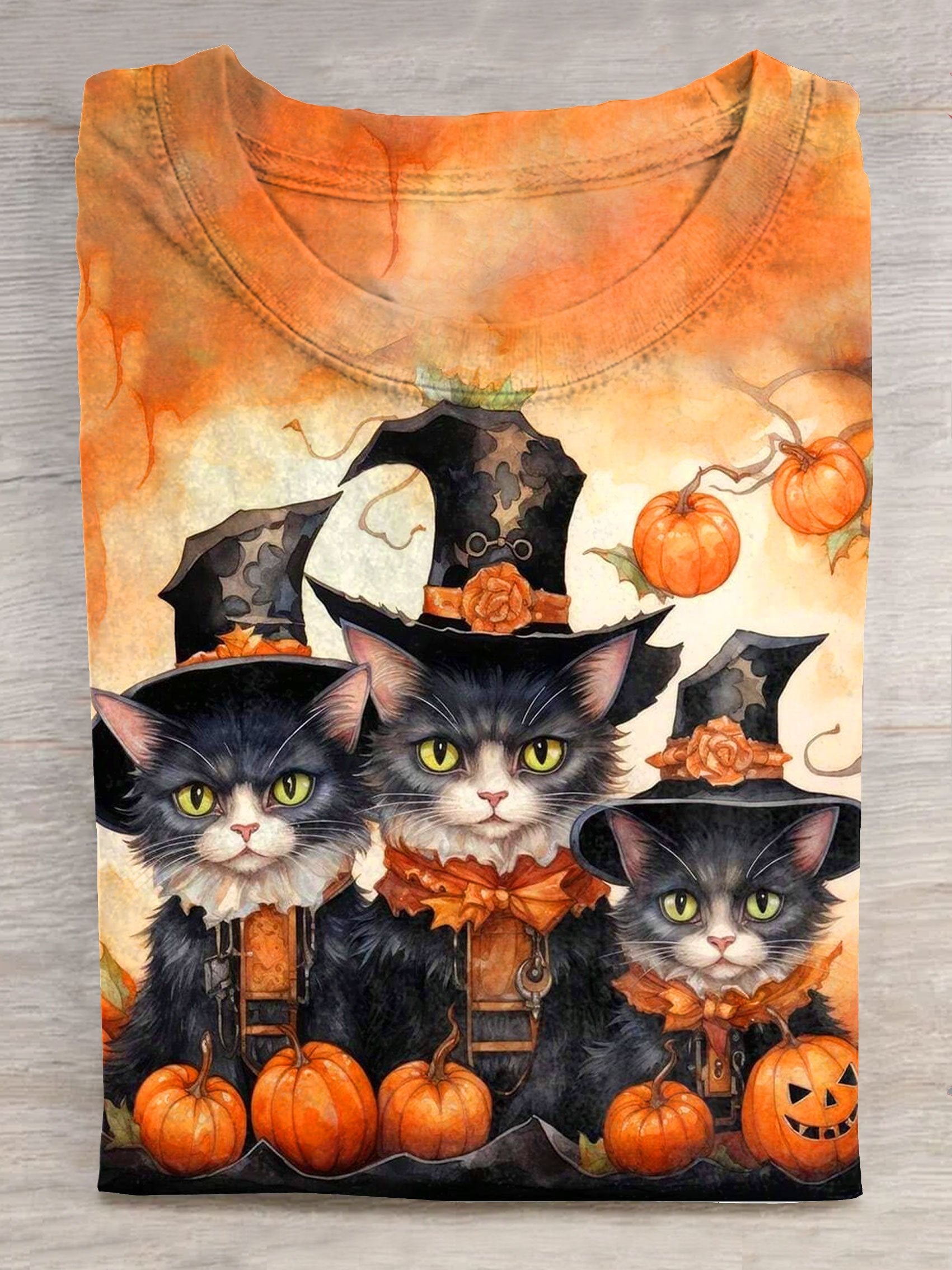Cat Halloween Art Print Casaul Short Sleeve T-shirt