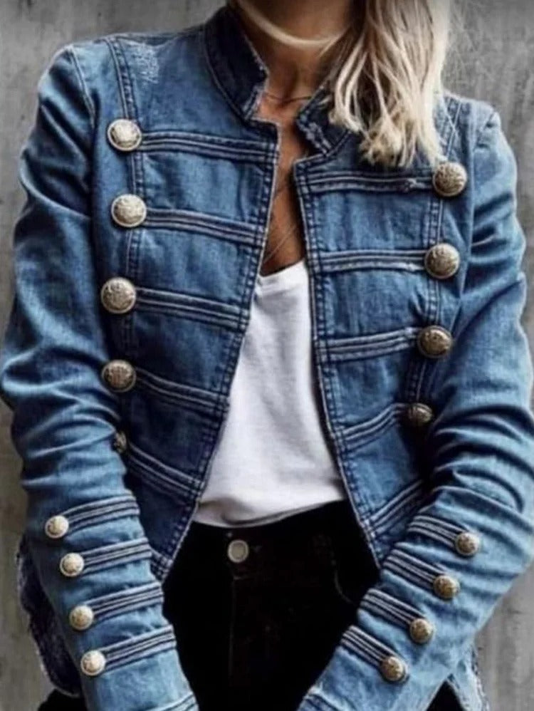 Lässiger, zweireihiger Mantel mit Stehkragen und Einsätzen in schmaler Passform