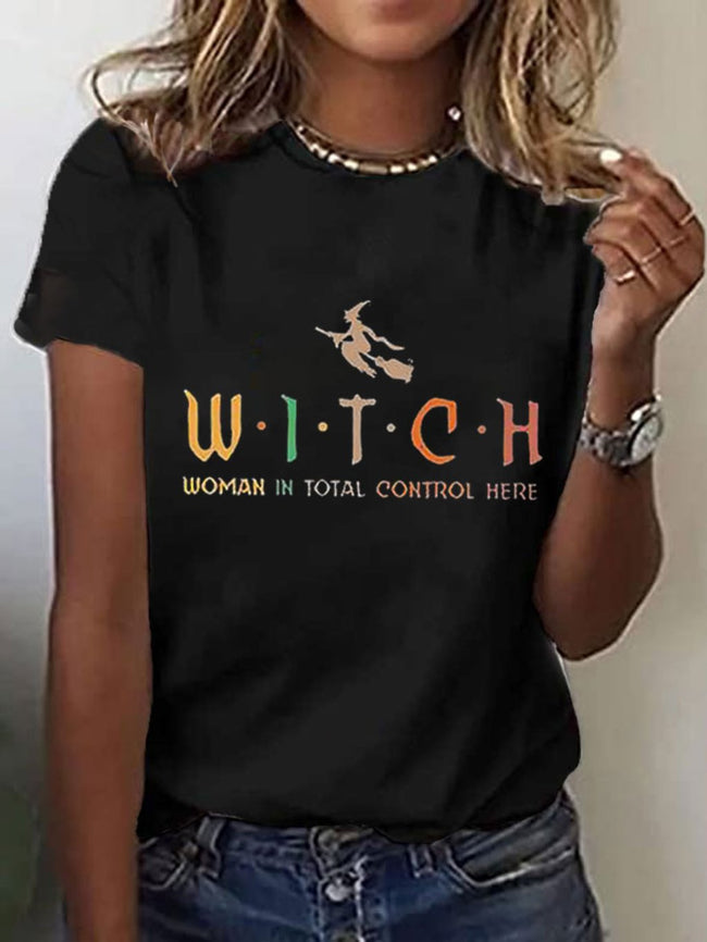 Women's Witch Woman In Total Control Herself Powherful Print T-Shirt