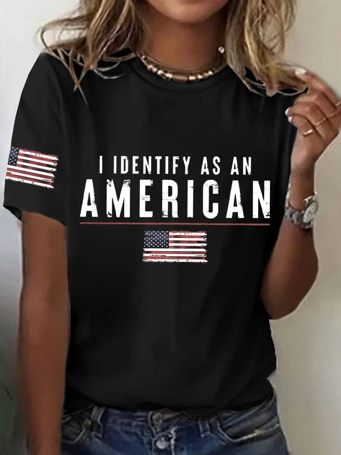 Women's I Identify As An American Print Casual T-Shirt