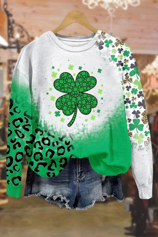 Lucky four-leaf clover round neck long-sleeved sweatshirt