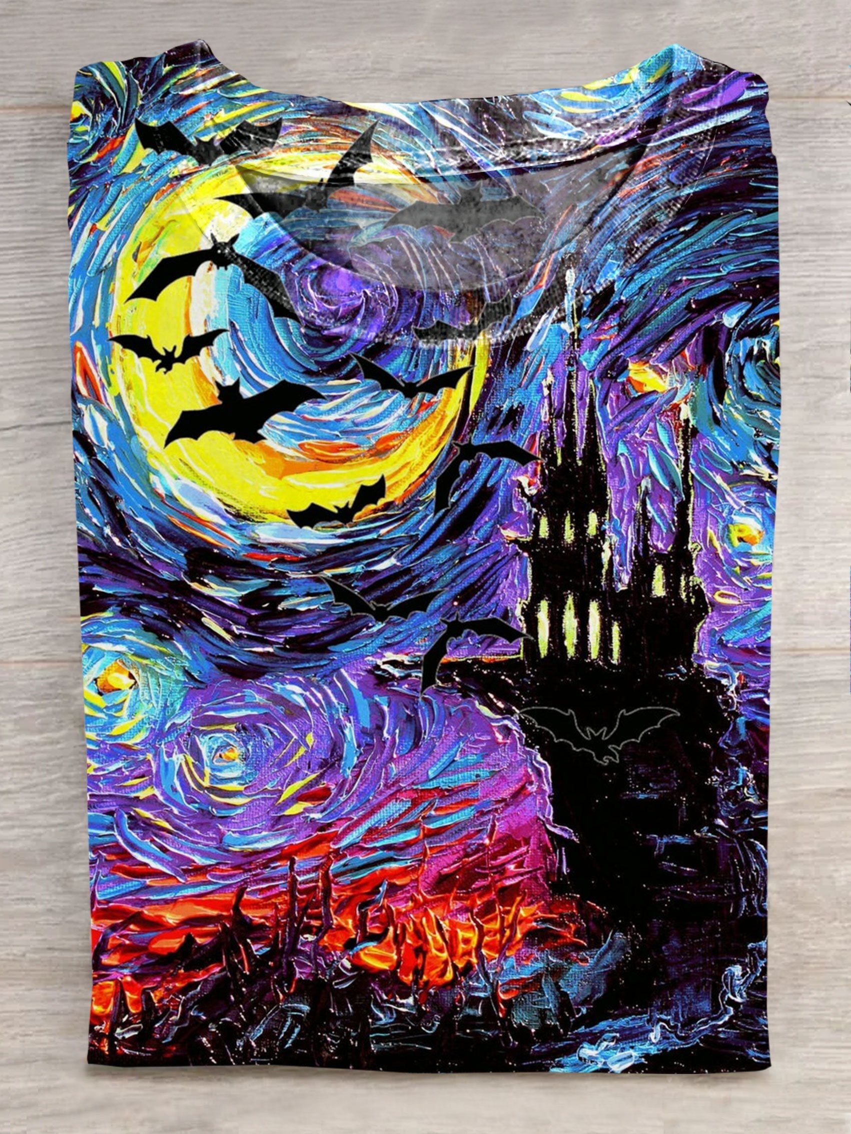 Dracula Castle Haunted Starry Night Gemälde Kunstdruck Casaul Kurzarm T-Shirt