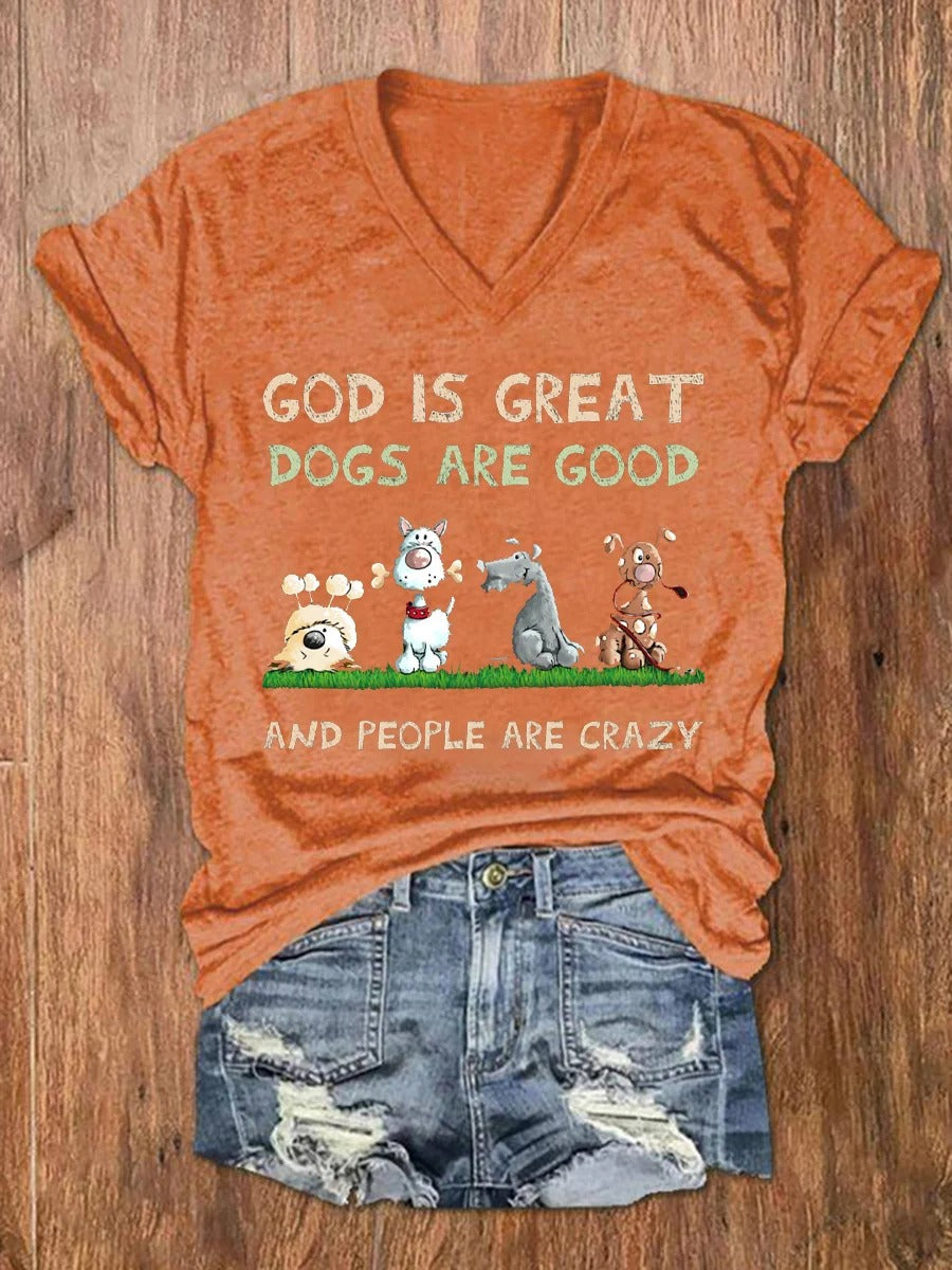 Haut imprimé « Dieu est grand, le chien est bon et les gens sont fous » pour femmes