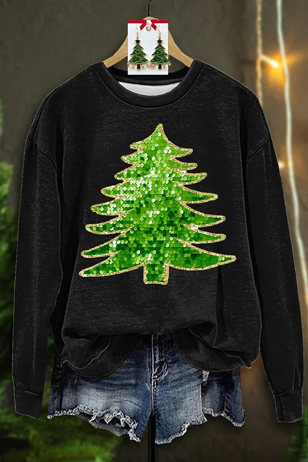 Shiny Sequined Christmas Tree Sweatshirt