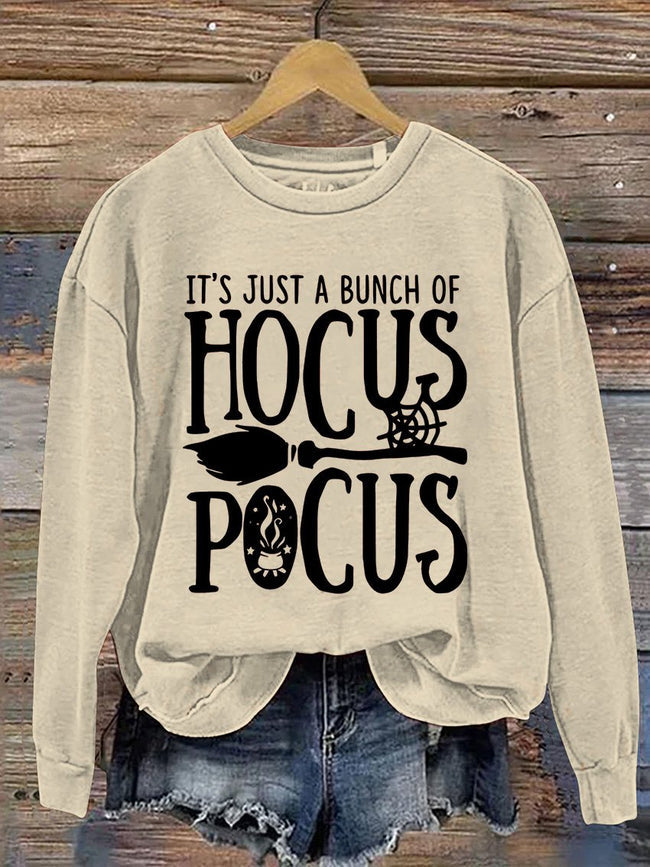 It's Just A Bunch of Hocus Pocus With Broom Halloween Casual Print Sweatshirt