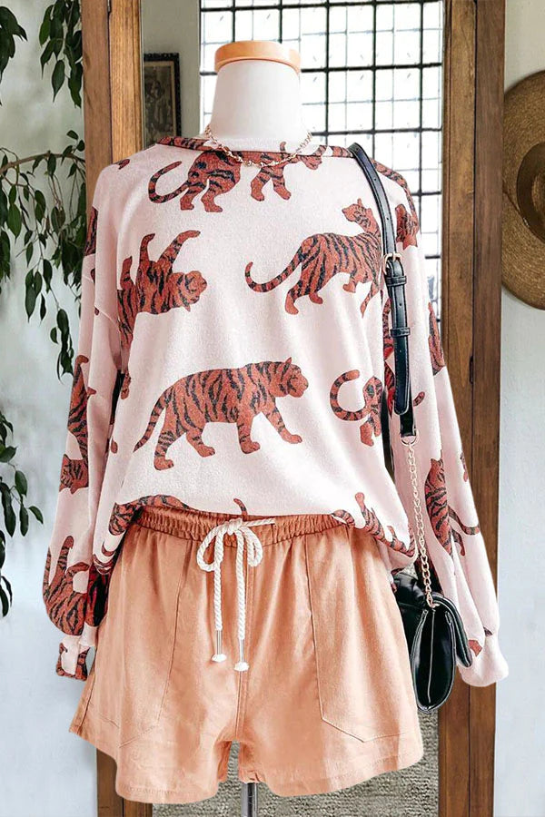 Cozy Tiger Print Long Sleeve T-shirt