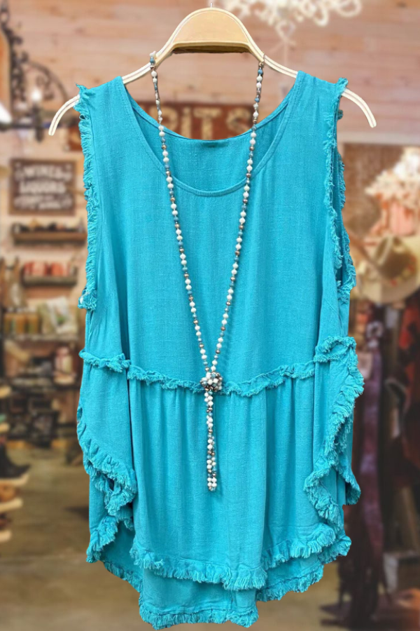 Linen Ruffle Raw Edge Tank