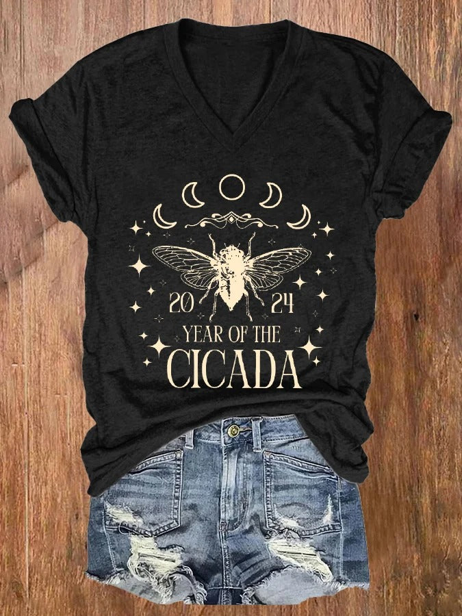 Women'S 2024 Year of The Cicada Print Casual T-Shirt