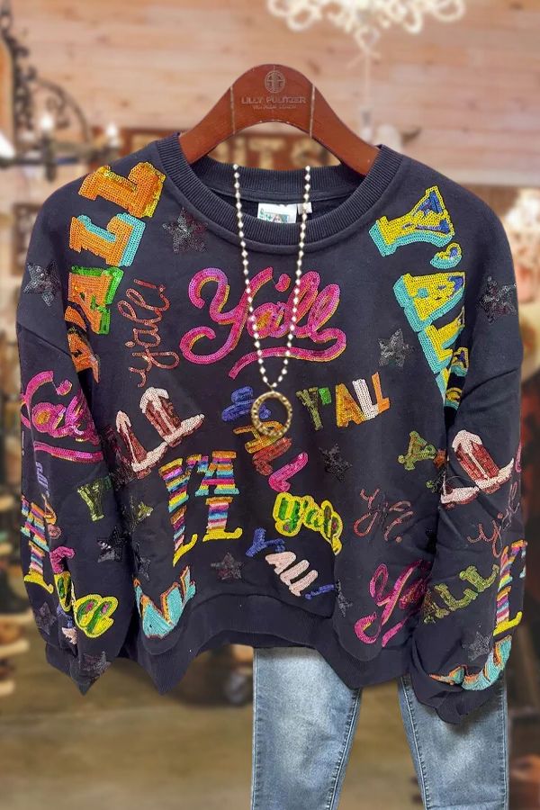 Casual Y'all All Over Print Long Sleeve Sweatshirt
