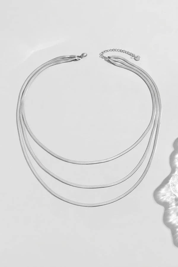 3-Layer Flat Snake Chain Collar Necklace