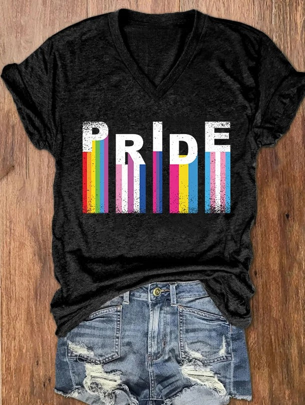 Women's Pride Rainbow Pride Month Print V-Neck T-Shirt