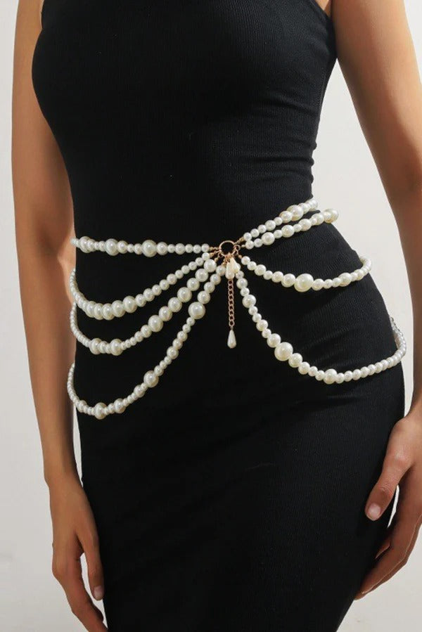 Beaded Waist Chain with Conch and Seashell Pendants