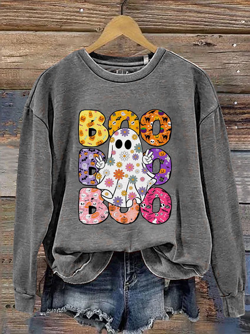 Sweat-shirt décontracté à imprimé floral Boo Halloween Ghost Halloween Prix régulier