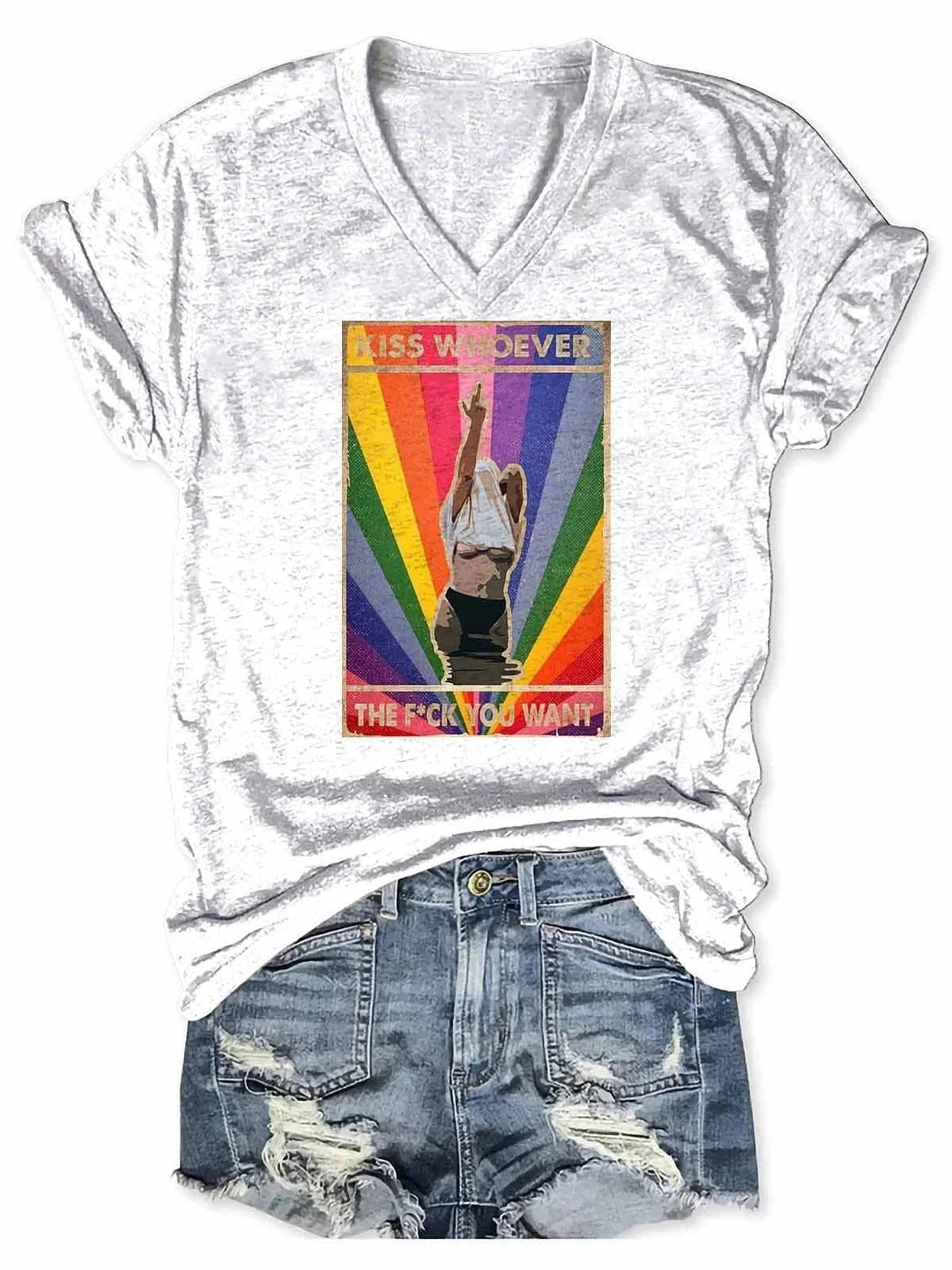 Women's Kiss Whoever The Fuck You Want Casual V-Neck Tee