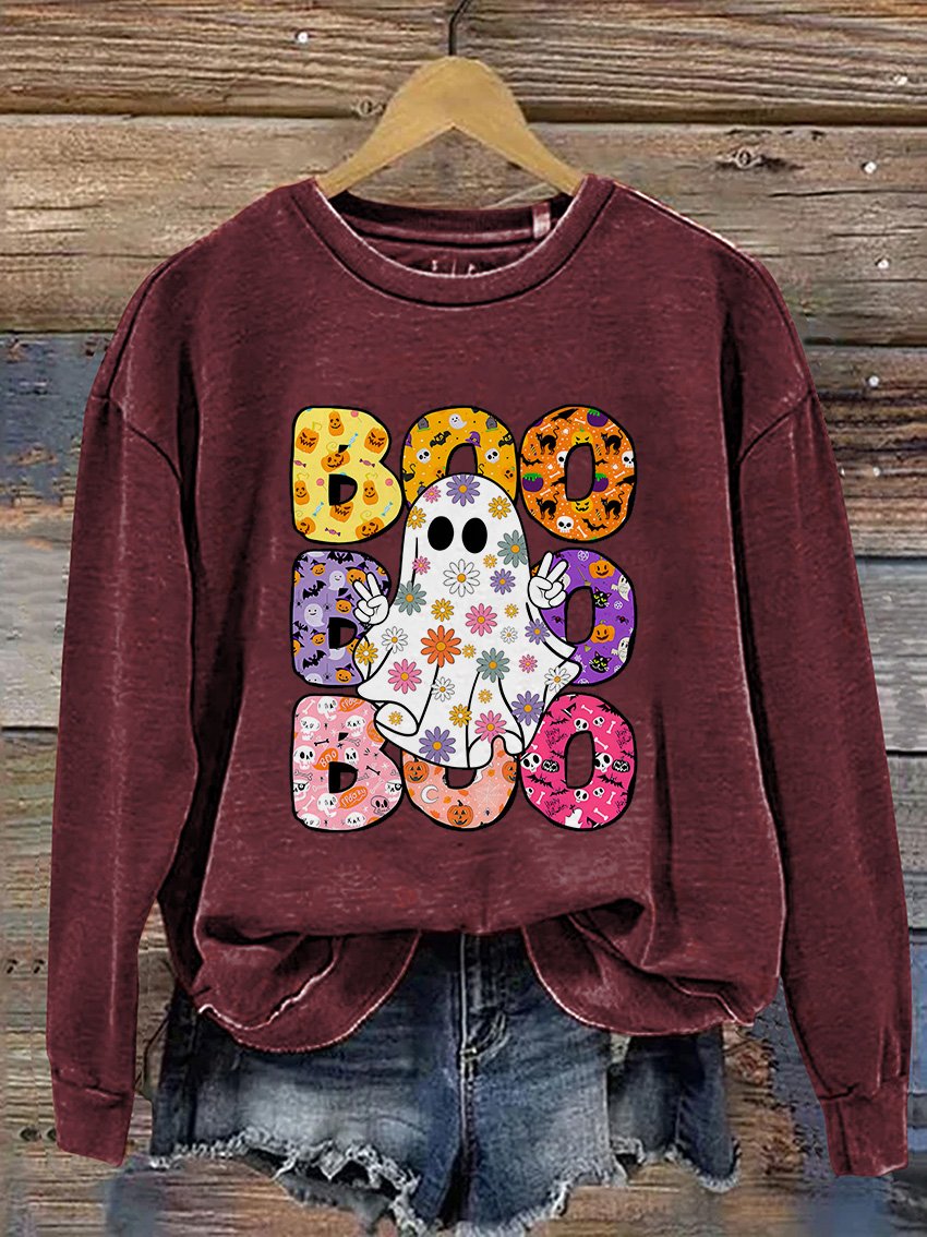 Sweat-shirt décontracté à imprimé floral Boo Halloween Ghost Halloween Prix régulier