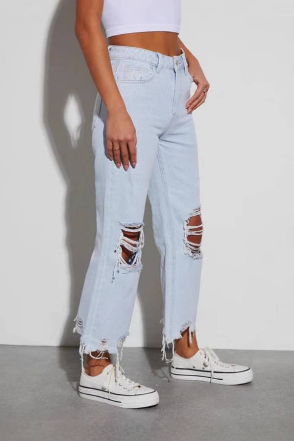 High Waist Ripped Frayed Hem Cropped Wide Leg Jeans