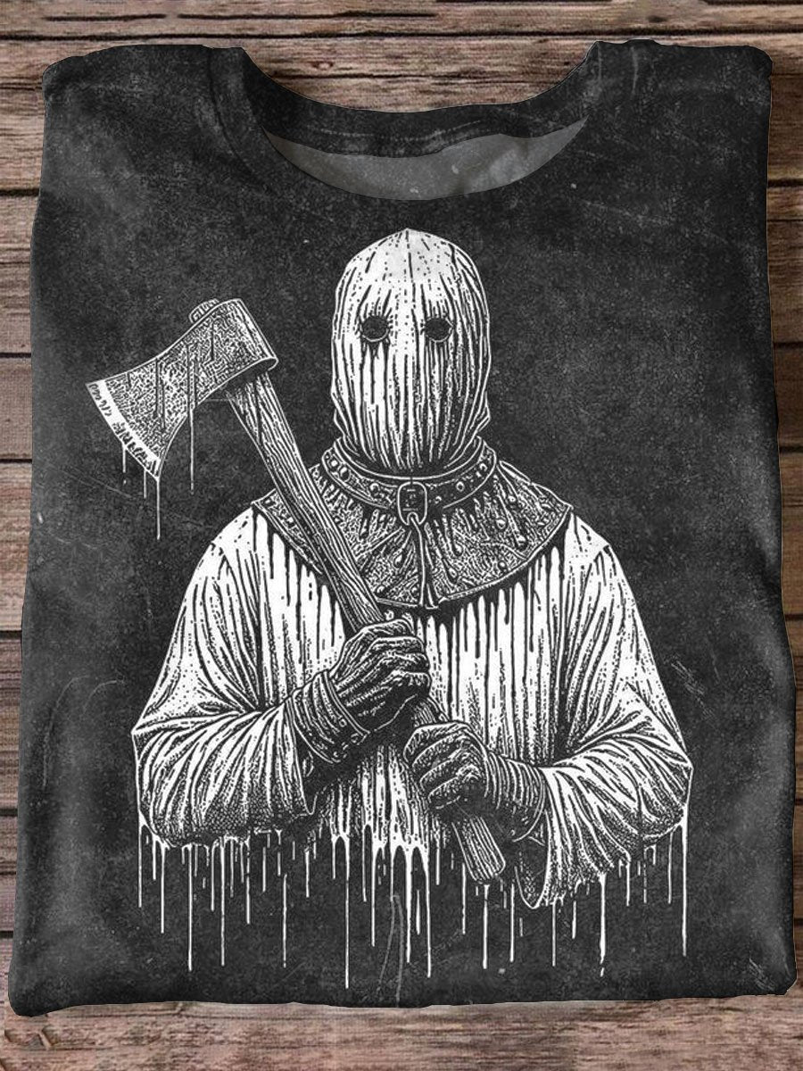 Funny Halloween Horror Art Print Casual Short Sleeve T-shirt