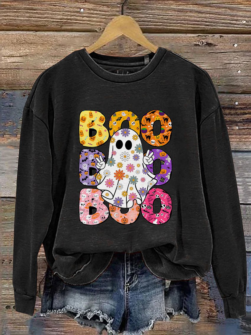 Sweat-shirt décontracté à imprimé floral Boo Halloween Ghost Halloween Prix régulier