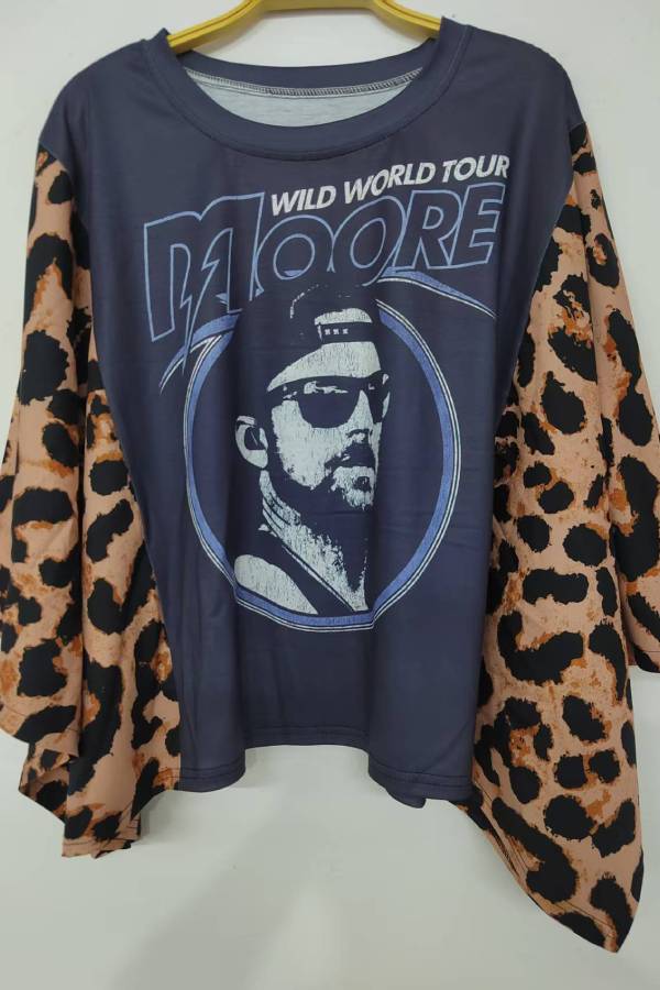Leopard Sleeve Portrait Print Top