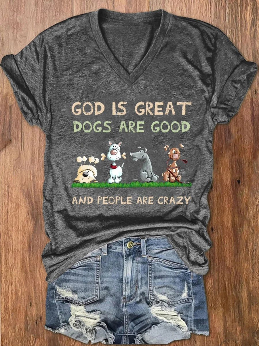 Haut imprimé « Dieu est grand, le chien est bon et les gens sont fous » pour femmes