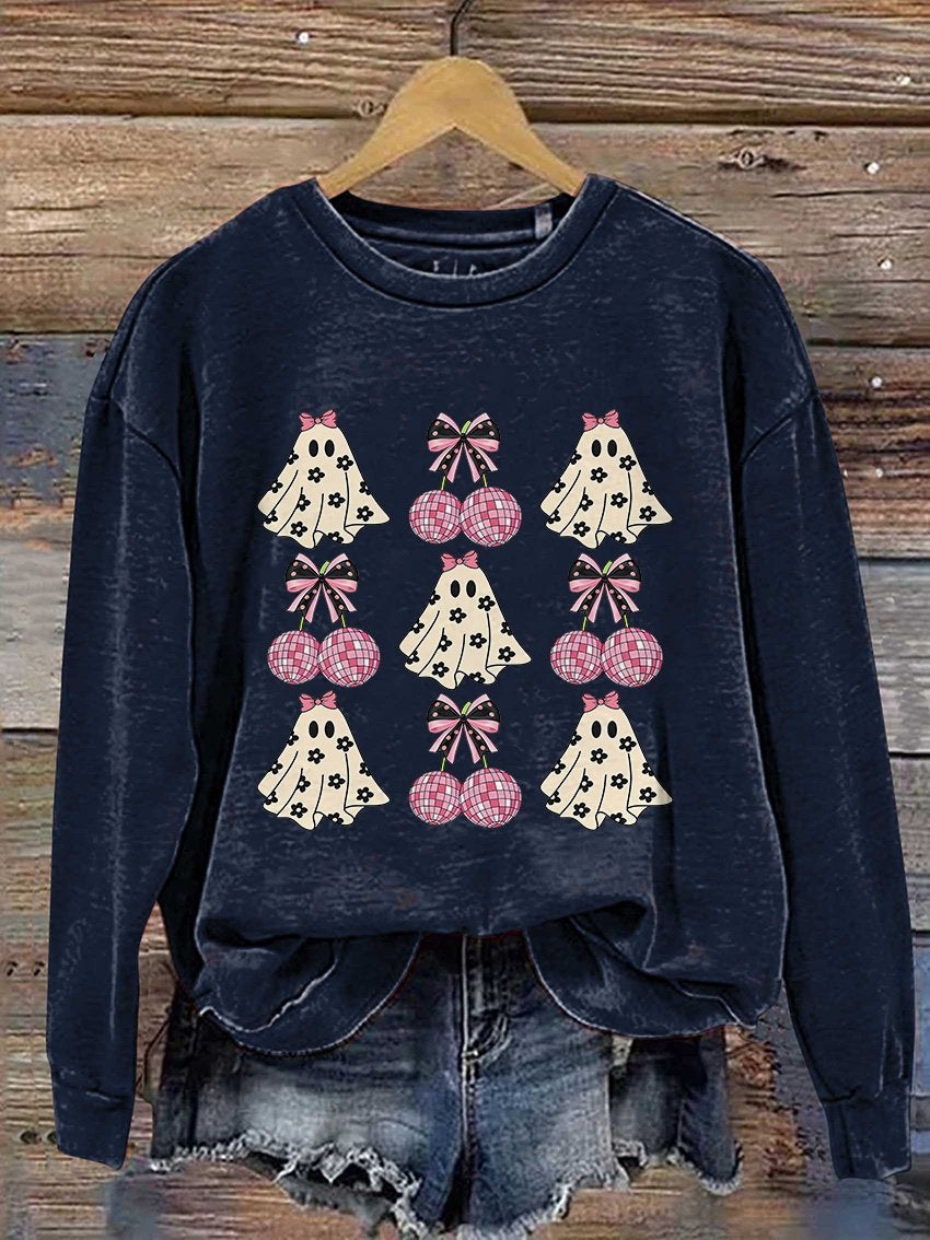 Coquette Halloween Pumpkin Cute Ghost Casual Print Sweatshirt