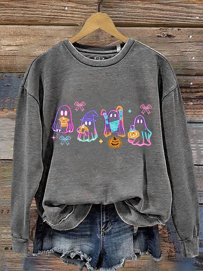 Sweat-shirt décontracté imprimé néon Halloween Coquette Fantôme d'Halloween