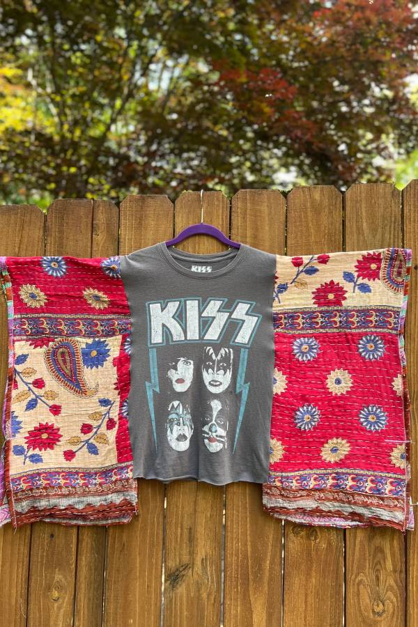 KISS Band Patchwork Kimono Sleeve Graphic Top