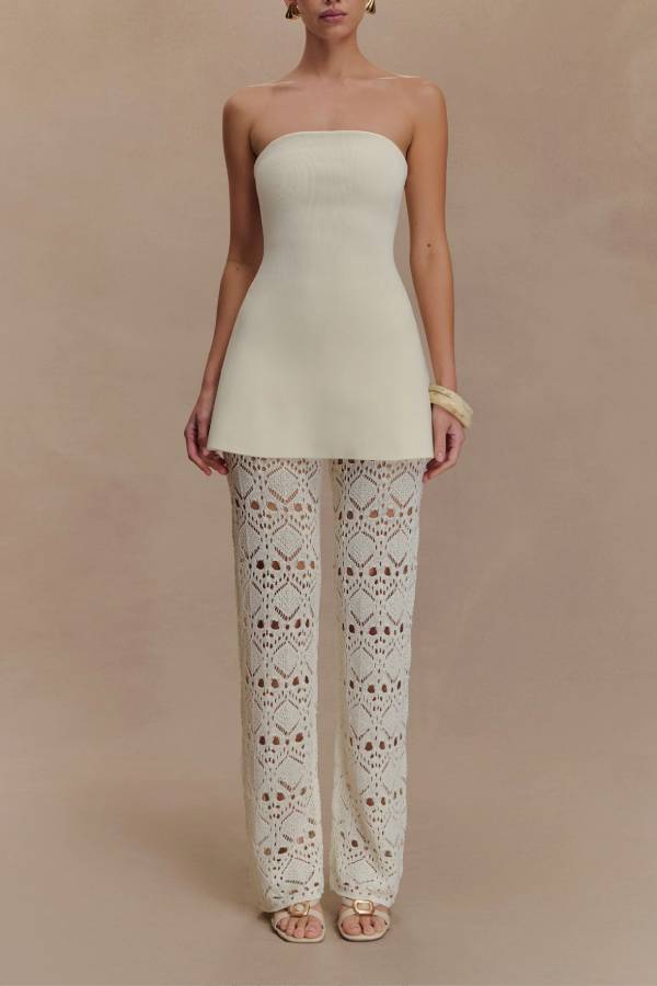 Anette Bandage Knit Strapless Stretch A-line Midi Top
