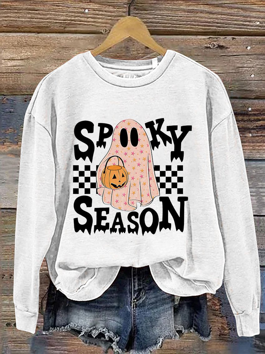 Spooky Season Halloween Cute Ghost Casual Print Sweatshirt