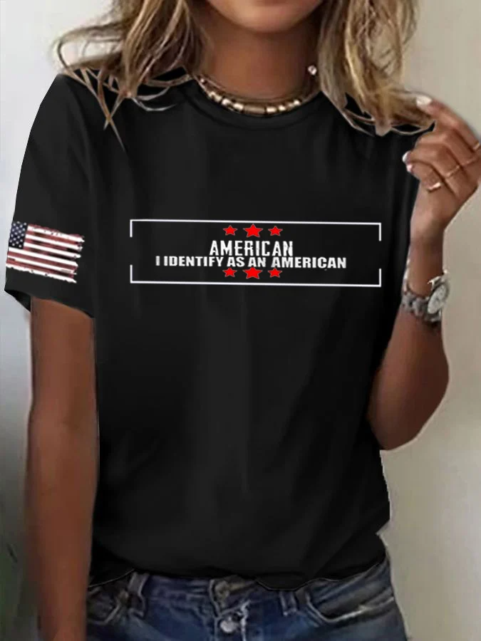 Women's I Identify As An American Print Casual T-Shirt