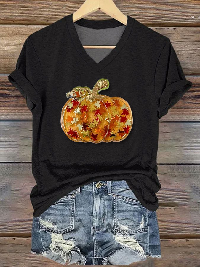 Women's Halloween Pumpkin Print Short Sleeve T-Shirt