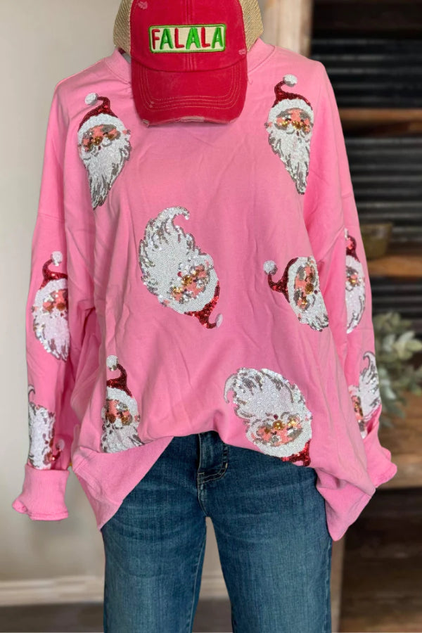 Pink Santa Sequins Sweatshirt