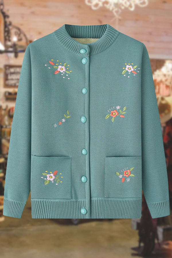 Old lady's fleece knitted cardigan