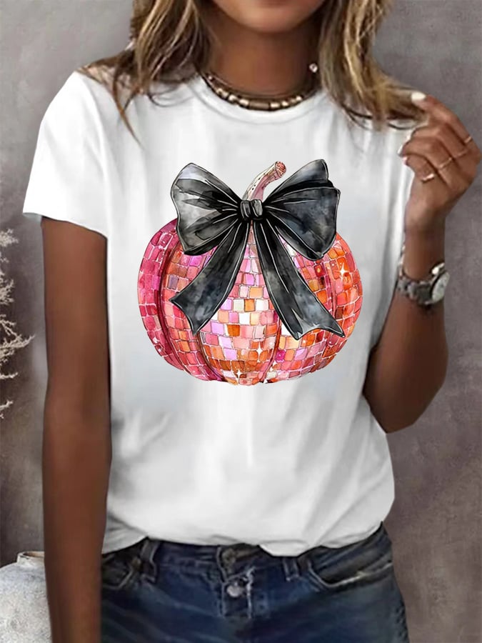 Women's Halloween Pumpkin Print Casual T-Shirt