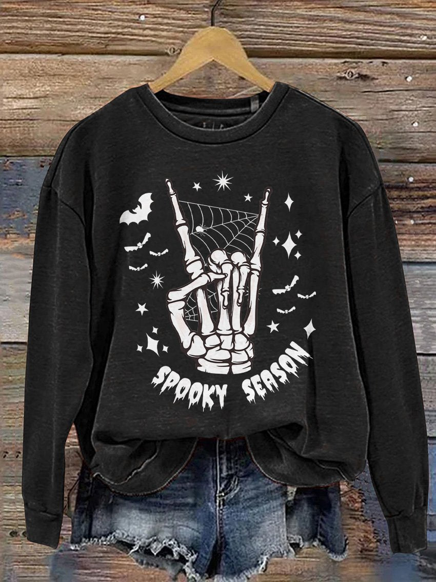 Spooky Season Skeleton Halloween Casual Print Sweatshirt