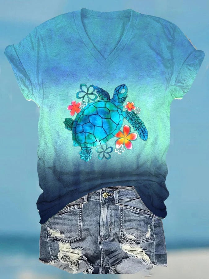 Women' Vacation Turtle Print Casual T-Shirt