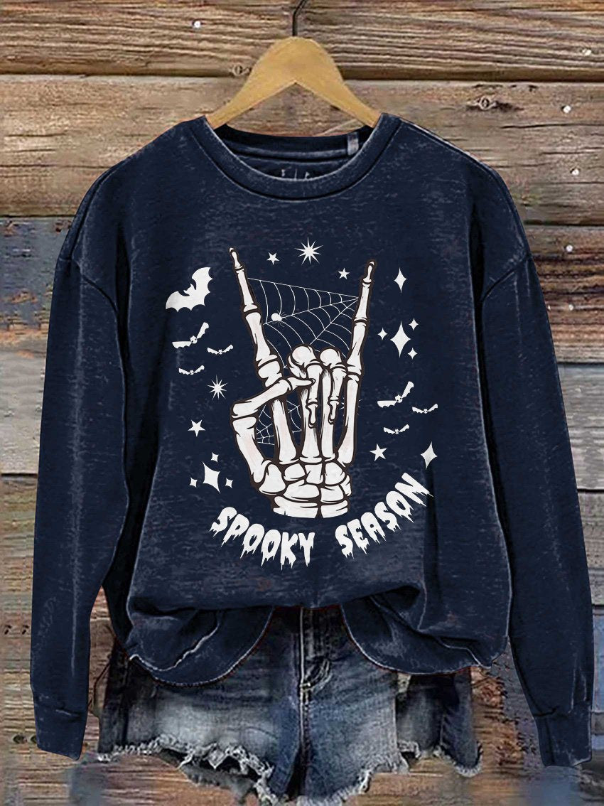 Spooky Season Skeleton Halloween Casual Print Sweatshirt