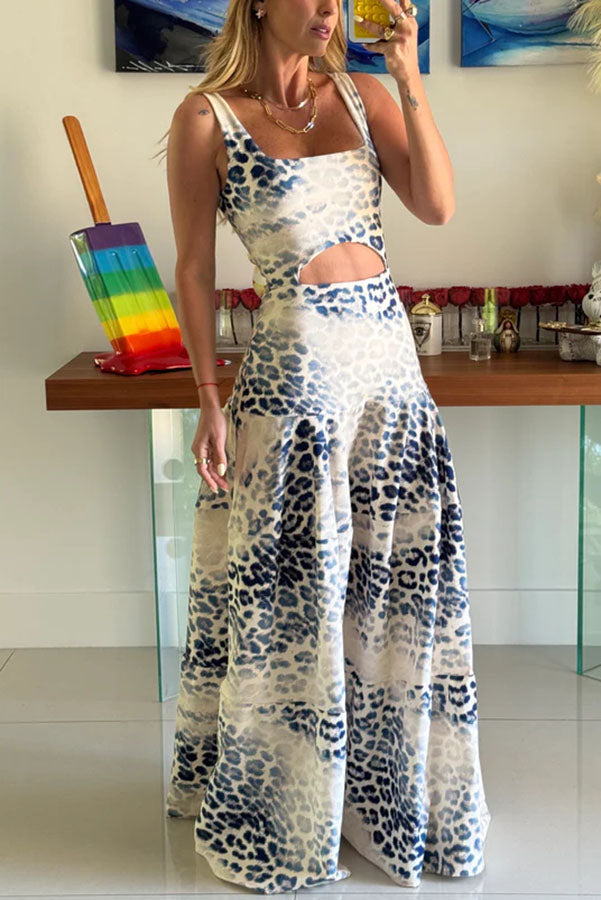 Robe longue à imprimé animal Reema Unique, bretelles larges et taille découpée