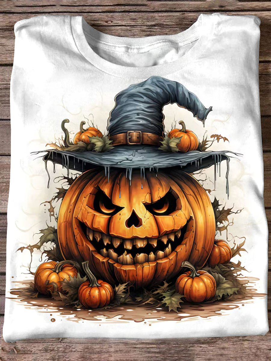 Halloween Scary Pumpkin Art Print Casual Short Sleeve T-shirt