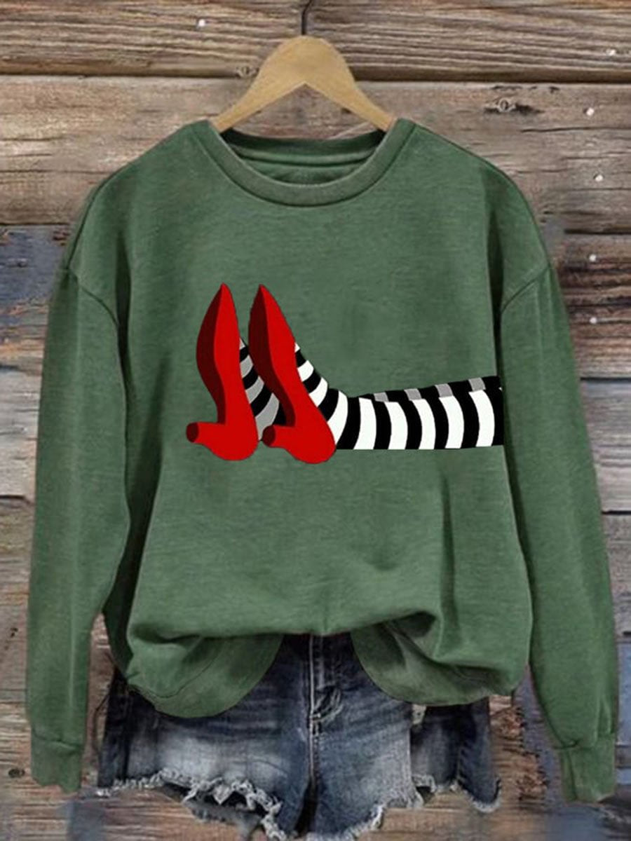 Halloween Red Shoes Print Casual Sweatshirt