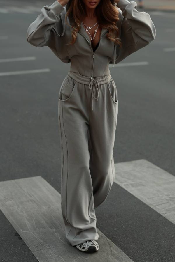 Corset Waist Hoodie Casual 2 Piece Tracksuit