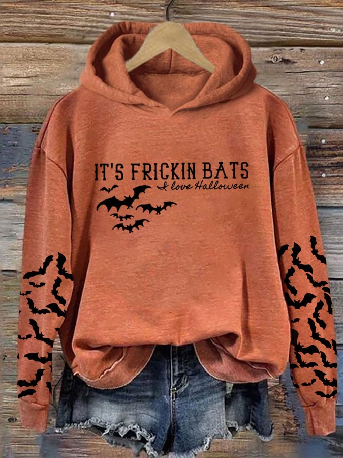 Women's It's Fricking Bats I Love Halloween Printed Hoodie