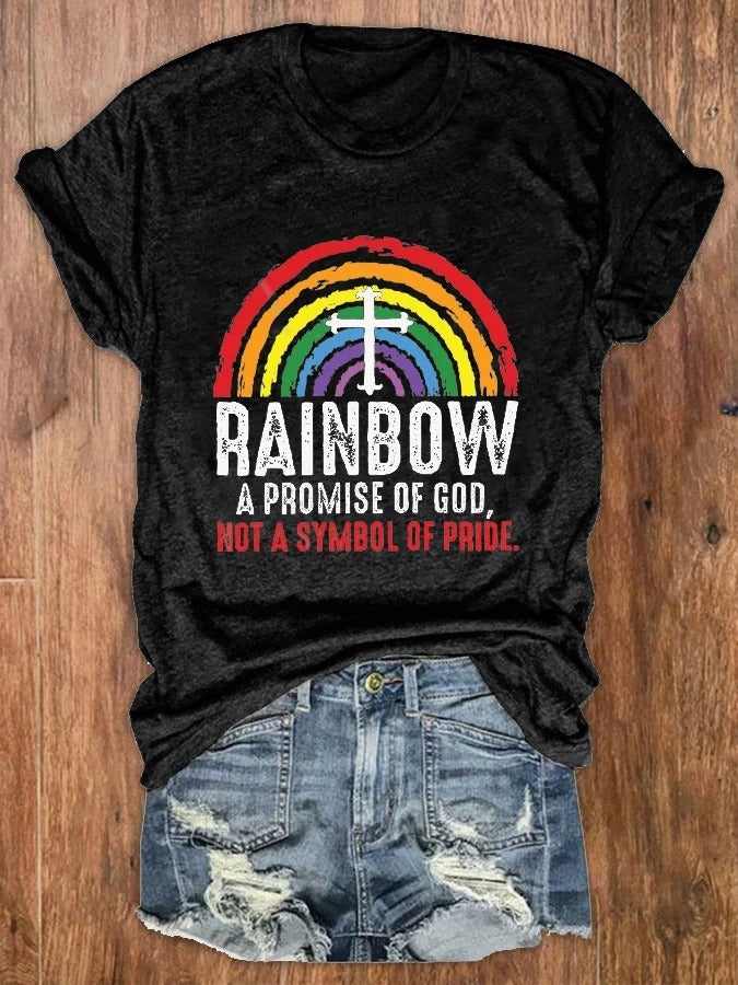 Women's God's Promise Not Pride Rainbow Print Casual Tee