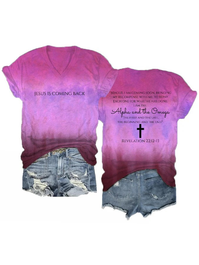 Women's Jesus is Coming Back Printed V-Neck T-Shirt